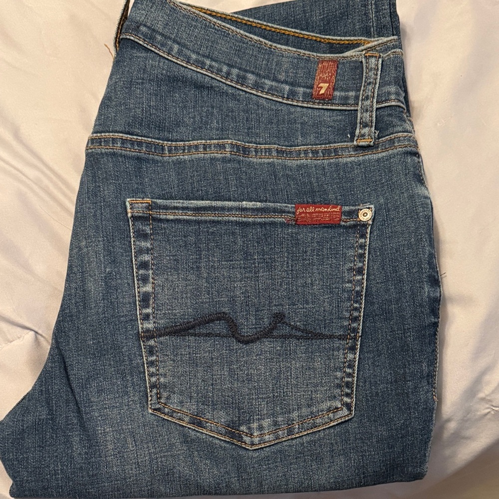 7 For All Mankind Men's Bootcut Jeans in Medium Blue Denim